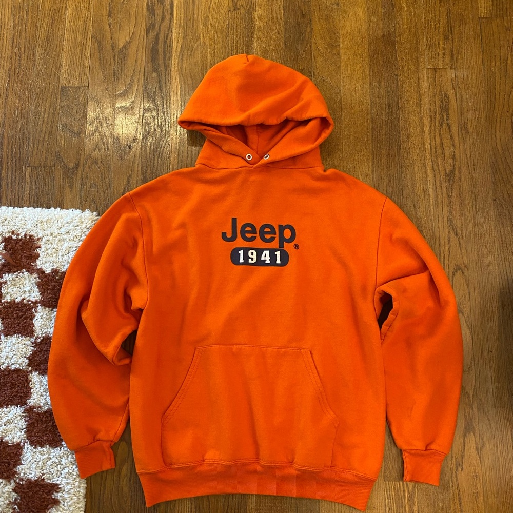 Vintage Retro Orange Jeep Workwear Hoodie